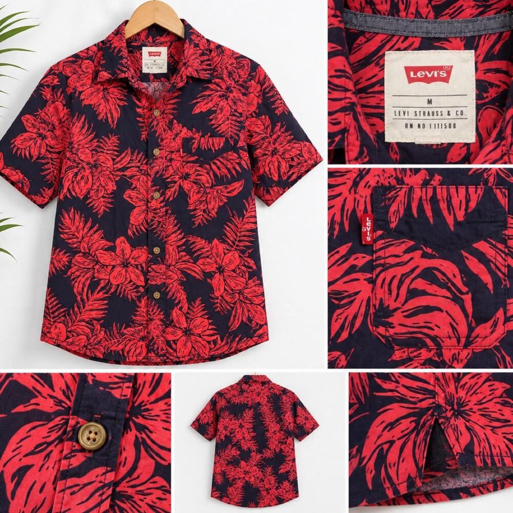 Latest Levi’s red-and-black tropical floral short-sleeve shirt, size Medium,